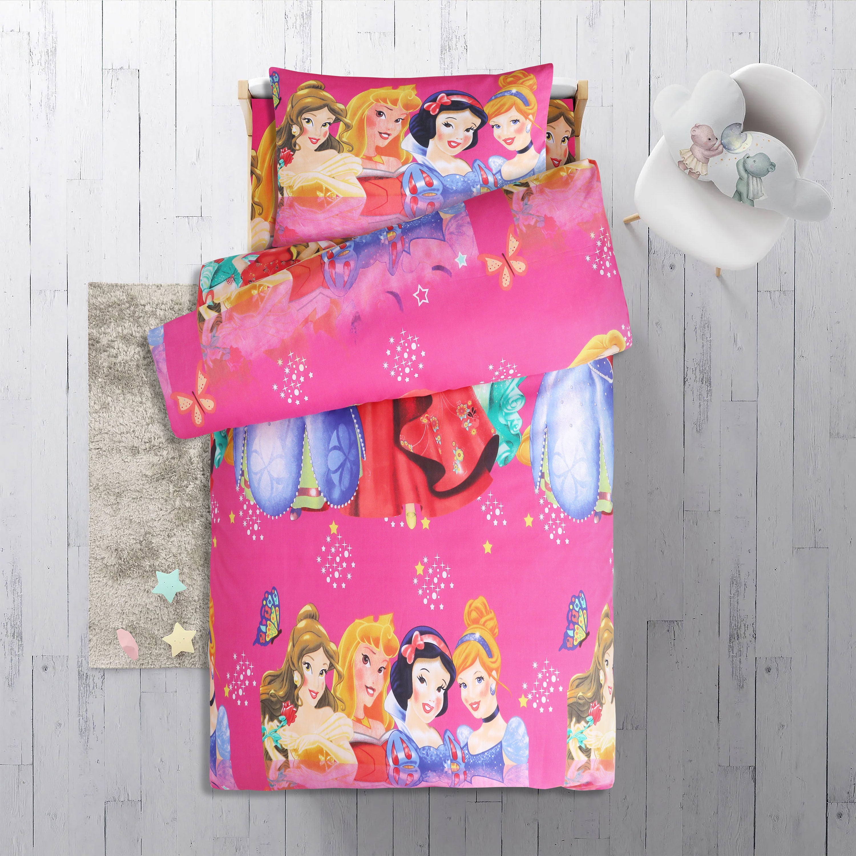 Princess 100% Cotton Fabric Kids bedding set Include 1 Duvet cover, 1 Flat sheet, 1 Pillow Case