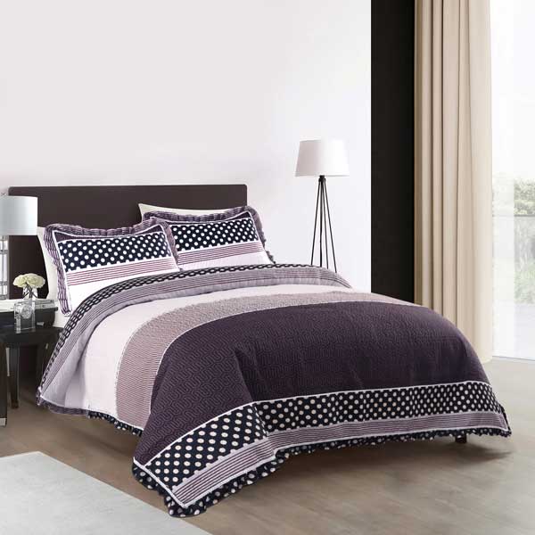 Geo Stripe Multi Color Print Quilted Double Set Include 1 Bedspread and 2 Pillowcases