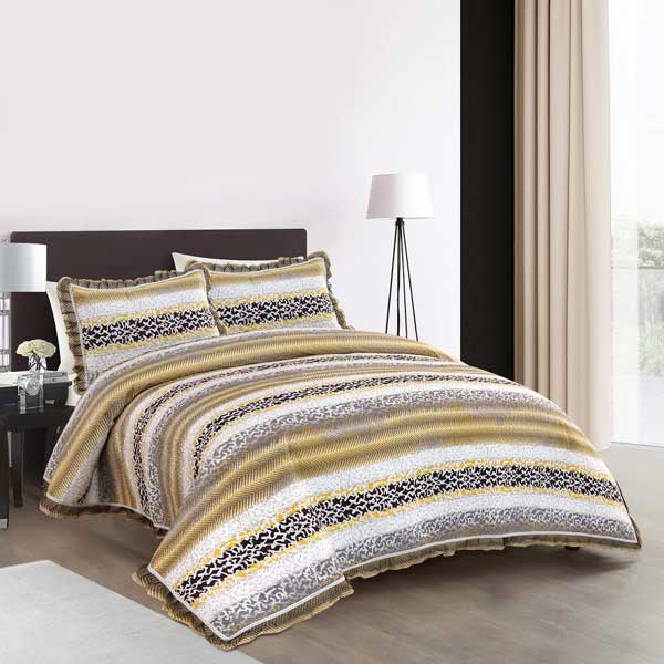 Abstract Stripe Multi Color Print Quilted Double Set Include 1 Bedspread and 2 Pillowcases