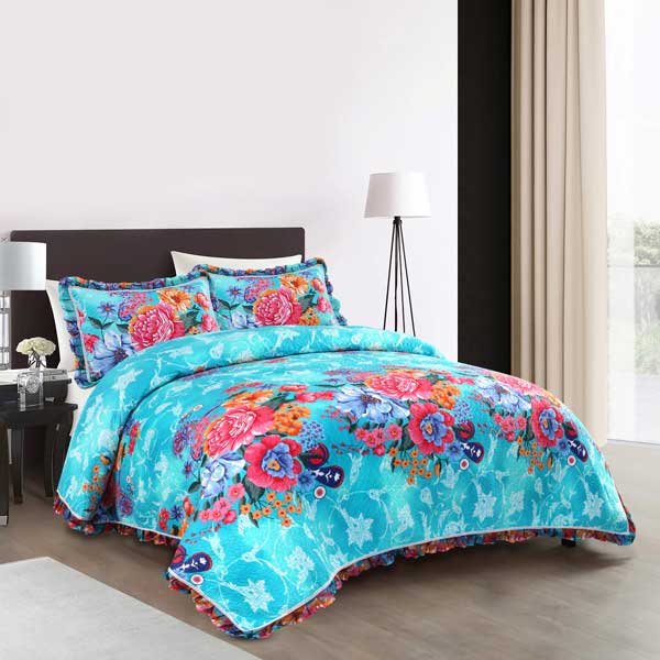 Spring Garden 3-Piece Multi color Print Pinsonic Quilt Double Set Include 1 Bedspread and 2 Pillowcases