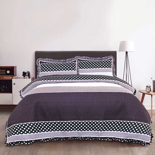 Geo Stripe Multi Color Print Quilted Double Set Include 1 Bedspread and 2 Pillowcases