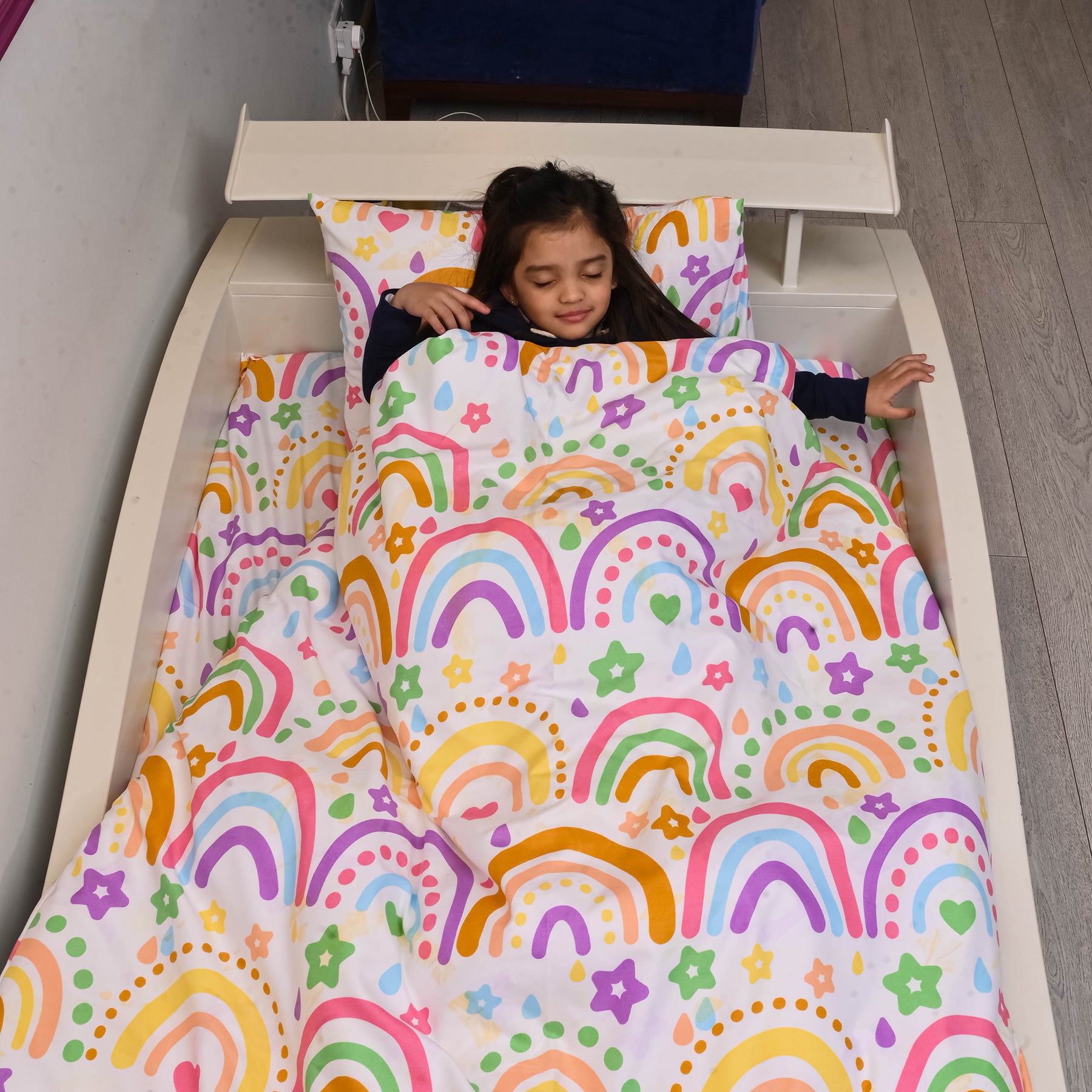 Rainbow Rain Super soft 100% Microfiber Fabric Kids bedding set Include 1 Duvet cover, 1 Flat sheet, 1 Pillow Case